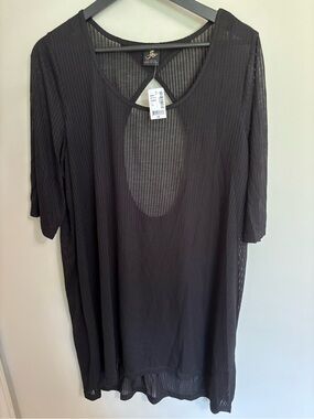 Plus size Black Sheer Ribbed Keyhole Women's Swim cover up